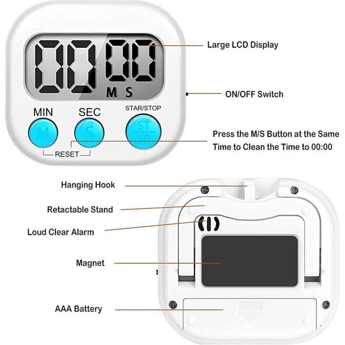 Minuteur Numérique, Minuteur à Décompte, Grand Écran Avec Alarme Sonore