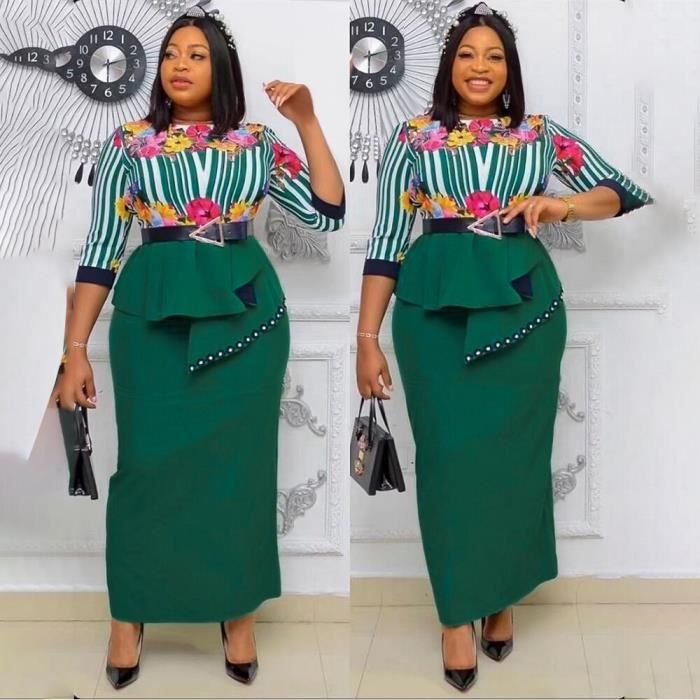 Robes africaines pour femmes grande taille dame afrique vetements Dashiki Ankara tenues robe caftan musulman fete de mariage longue Vert Cdiscount Pret a Porter