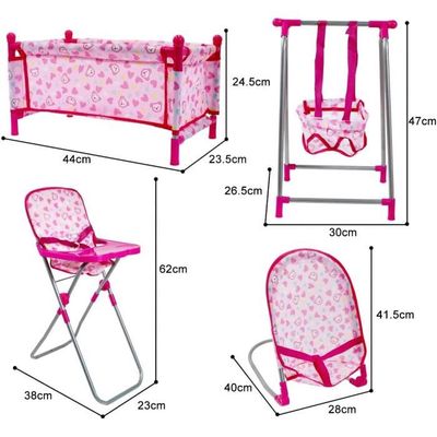 Ensemble de 4 pièces pour poupée bébé, lit balançoire et chaise haute, accessoires