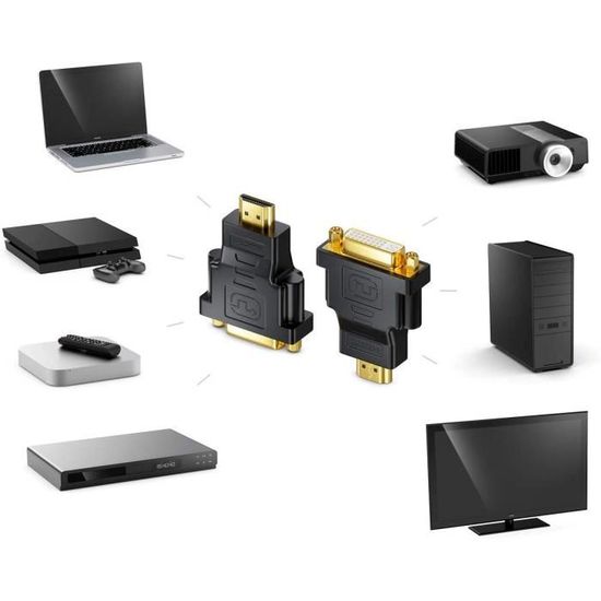 deleyCON Adaptateur HDMI vers DVI 24+1-1080p Full HD HDTV 1920x1080 pour écrans et Projecteurs TV PC Noir