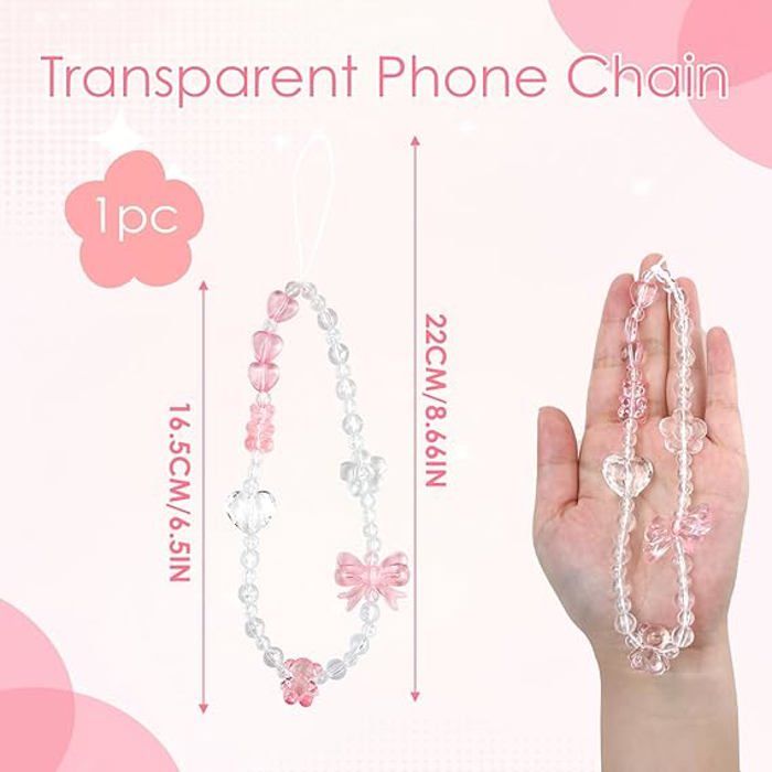 LunarCharm 4 pièces Rose porte-clé de téléphone, lanière douce en perles, dragonne, esthétique, mignon pour femme, accessoire de sac