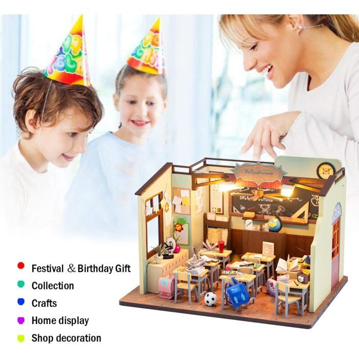 Kit de meubles de maison de poupée miniature en bois fait à la main avec LED, échelle 1:24, jouets créatifs en bois pour adultes, amis, amoureux, cadeau d 'anniversaire (maison magique