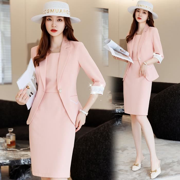 Robe Robe coreenne de printemps et d ete pour femmes ensemble deux pieces a la mode Blazer haut de bureau Black blazer Dress Blanc Cdiscount Pret a Porter