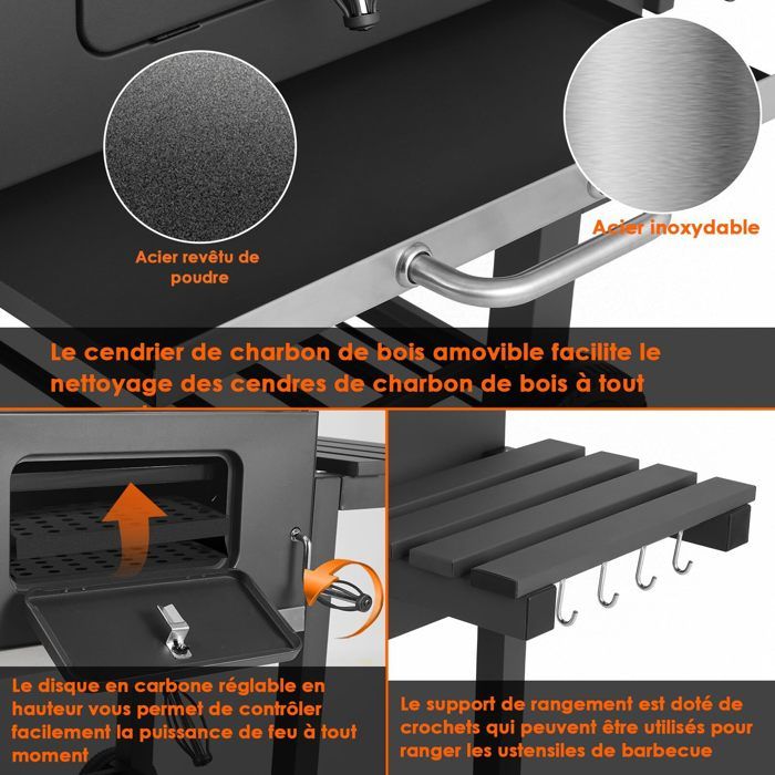 Tarrington House Barbecue au Charbon de Bois Calgary, Acier/Bois, Couvercle avec Thermomètre, Tablette latérale, Étagère Inférieure, 2 Roues, Noir Tarrington House Barbecue au Charbon de Bois Calgary, Acier/Bois, Couvercle avec Thermomètre, Tablette latérale, Étagère Inférieure, 2 Roues, Noir