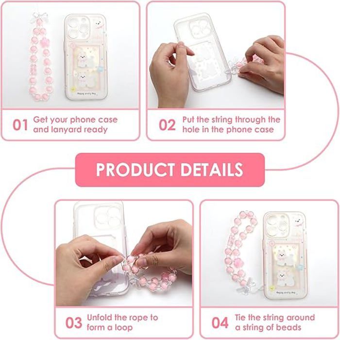 LunarCharm 4 Pièces Porte-Clés Téléphone Perles Esthétiques – Lanière Mignonne Pour Femme
