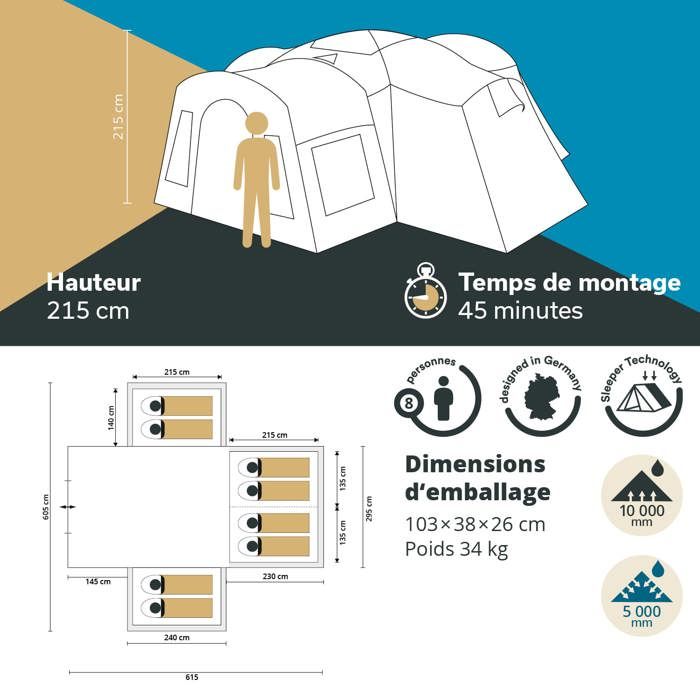 Tente de Camping Familiale Tunnel 8 personnes - Skandika Montana 8 - 3 Tente de Camping Familiale Tunnel 8 personnes - Skandika Montana 8 - 3