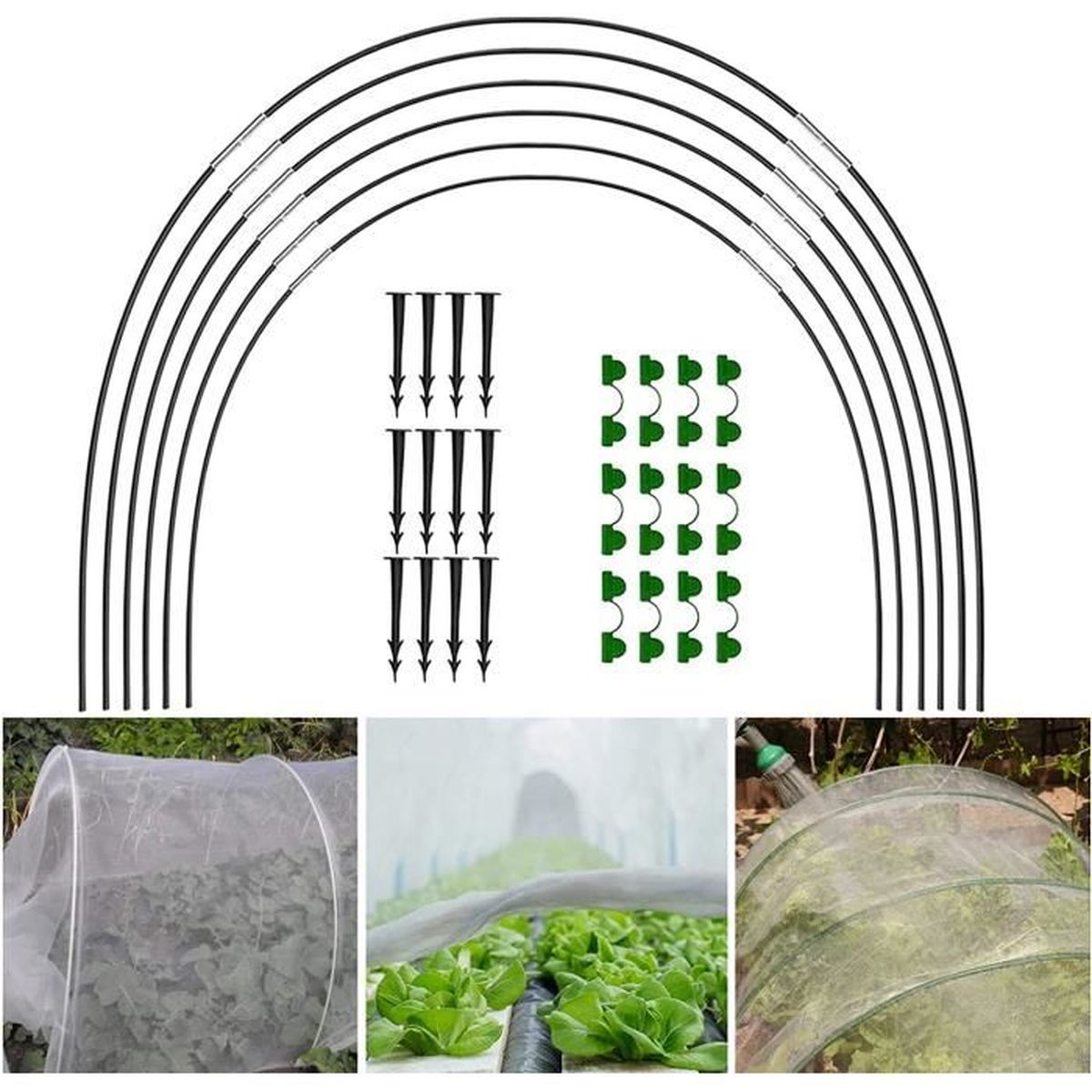 Kit 6 Arceaux Pour Serre Tunnel 80x60cm - Réglable, Tubes Acier - Pour Films, Filets Anti-Oiseaux...