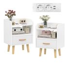 Table de chevet avec tiroir et compartiment ouvret - VIVOLILV - Lot de 2 Table de nuit avec prise et USB - Blanc