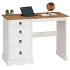 IDIMEX Bureau CAMPO en bois massif L 105 cm avec 4 tiroirs coloris blanc, bureau avec rangement intégré style campagne