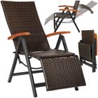 Fauteuil de jardin - TECTAKE - Chaise longue transat en rotin BRISBANE pliable résistant aux intempéries et résistant UV - Marron