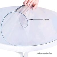Nappe de table ronde transparente en PVC facile à nettoyer, antidérapante et imperméable (110 cm), Transparent