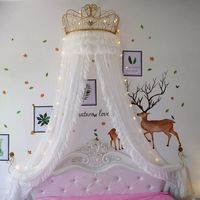 Ciel de lit bebe,Dentelle Mousseline de Soie Rideau de Lit Couronne Décoration Lampe Étoile,White2,1.2m bed