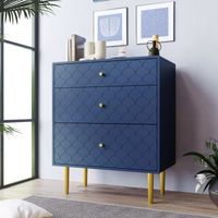Commode 3 tiroirs DRIPE - Chambre bureau salon - Style Scandinave - Bleu marine