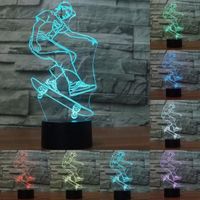 Skate 3D Lumière LED Lampe De Nuit Bureau Bar Chambre Éclairage D'ambiance 7 Couleurs Illusion Enfants Cadeau Décor À La Mais D09D1