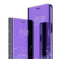 Coque Samsung A54 5G Bleu violet étui+ verre trempé Flip Clear View Translucide Miroir Standing 360°Housse antichoc Smart Cover Bump