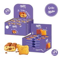 Milka Cake and Choc (24 sachets) et Choco Moo (24 sachets) - Box Goûter - Biscuit et Chocolat au lait