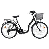 Vélo de ville classique - VTC 26'' Femme CITY Noir Mat - 6 Vitesses - Equipement Complet City