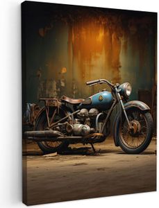 Tableau Sur Toile Vintage Moto Route 66 - 50x70 Cm - Décor Mural Rétro - Neuf
