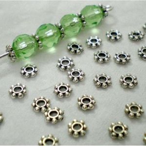 LOT de 100 perles intercalaires calottes FLEURS daisy 4,5mm ARGENTE foncé bijoux