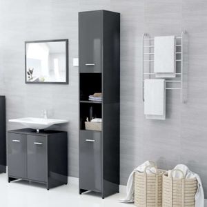Armoire Wc Colonne Salle De Bain Moderne Meuble Salle De Bain Gris Brillant 30x30x183 5 Cm Agglomere 3464 Cdiscount Maison