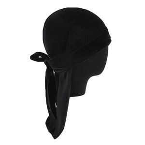 CAGOULE - TOUR DE COU Couleur Noir Turban en velours à longue queue pour hommes et femmes, écharpe Bandana solide, couvre-chef en soie douce, chapeau de