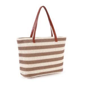 PANIER - SAC DE PLAGE Sac de Plage en Paille Femme-Grande Capacité Cabas Panier en Osier été,Sac d'épaule Rotin  avec Fermeture à Glissière-Brun