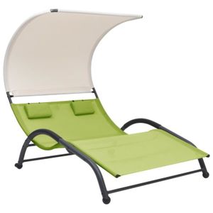 CHAISE LONGUE FDIT Chaise longue double avec auvent Textilène Vert - FDI7388290668227