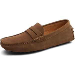 MOCASSIN Mocassins kaki pour homme en cuir nubuck - Chaussu