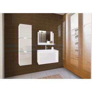 SALLE DE BAIN COMPLETE Ensemble meubles de salle de bain collection OWL, coloris blanc mat et brillant avec une colonne et vasque 80cm