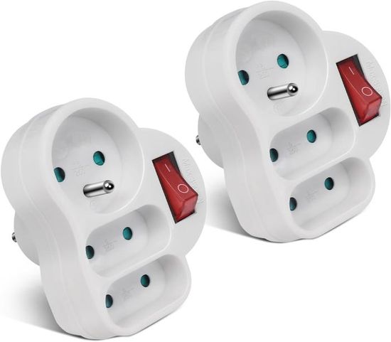 Fiche Multiprise Triplite - 3 Prises Frontales Avec Terre - Positionnement Vertical - Sécurité
