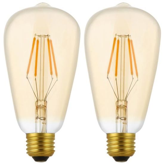 2X E27 Ampoule Edison Retro 4W Lampe à Filament LED ST64 Dimmable Ampoule de Filament Blanc Chaud 400LM Tungsten Ampoule AC220V