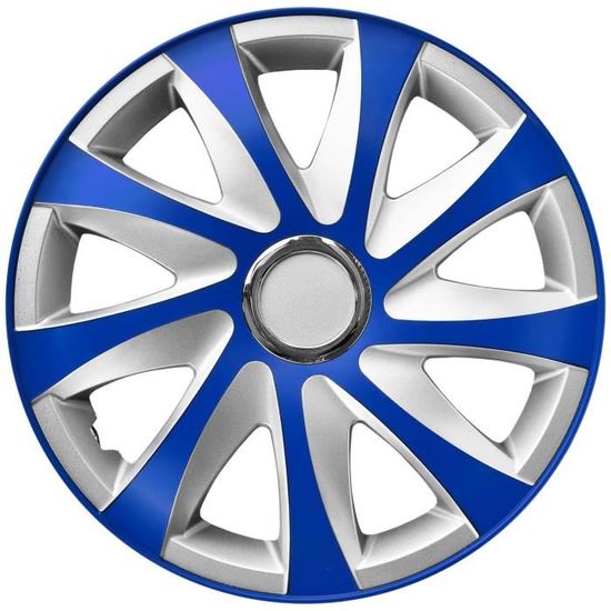 NRM Kit d'enjoliveurs de roues 15" argent et bleu 4 PCS Set ABS Universel