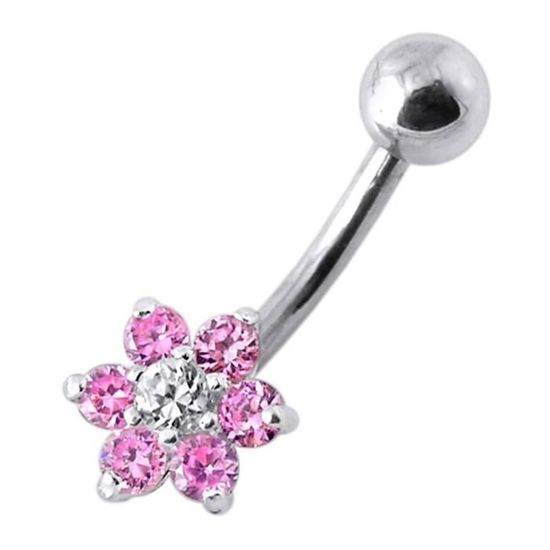 Lot De 4 Piercings De Nombril En Acier Inoxydable - Motifs Cœur Et Fleur Avec Strass, Doré/argenté, Fermeture à Clic