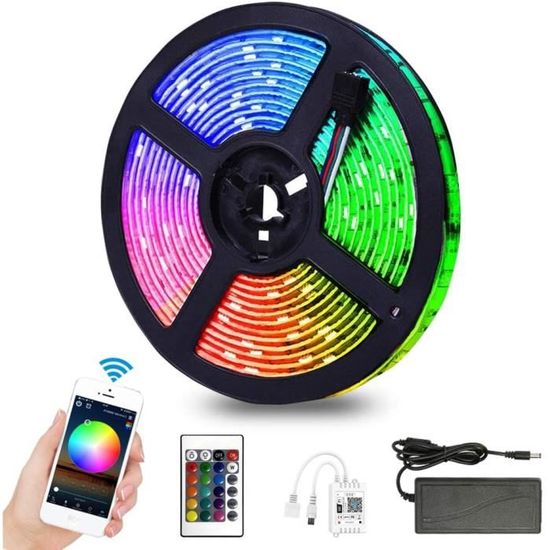 Ruban LED RGB 5M 300 LEDs 5050 - Étanche IP65, Contrôle Par Télécommande Et App, Synchronisation Musique, Pour Décoration Intérieure Et Fêtes