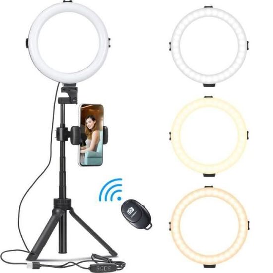 Ksix Kit Anneau LED Studio Live + Trépied - Éclairage Parfait Pour Vidéos Smartphone 3 Températures 10 Intensités