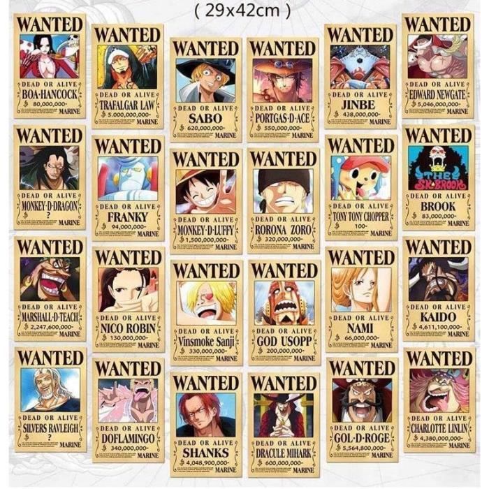24pcs One Piece Poster Wanted Animé Affiche One Piece Recherché 24 Affiches  1,5 Milliard de récompense Manga One Piece Poster [146] - Cdiscount Maison