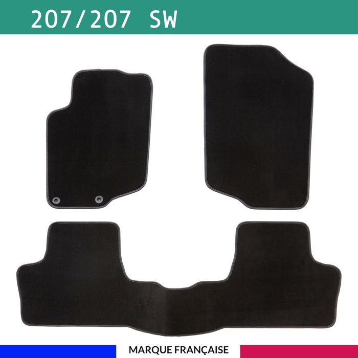 Tapis de voiture - Sur Mesure pour 207 / 207 SW / 207+ (2006 - 2014) - 3 pièces - Tapis de sol antidérapant pour automobile
