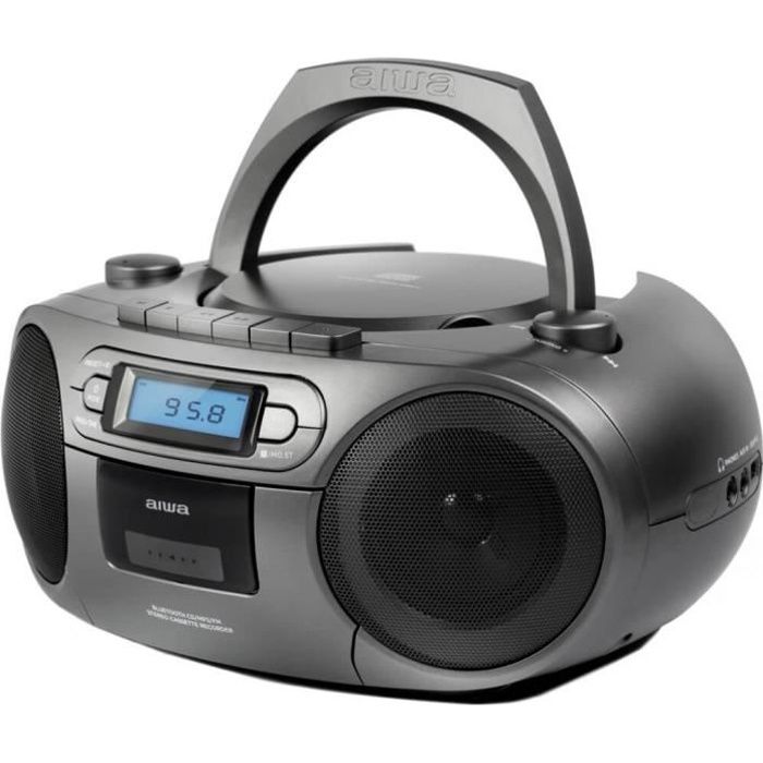 Lecteur CD portable Aiwa BBTC-550MG Gris avec radio, cassette, Bluetooth et USB