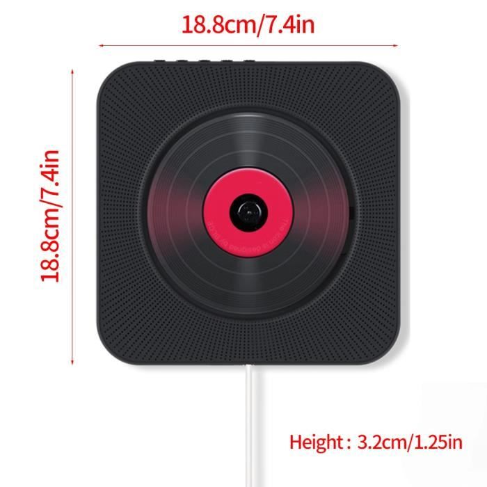 Lecteur CD enfant,Lecteur CD mural Bluetooth 4.2 avec télécommande Boombox Audio sans fil en plastique ABS - Type black
