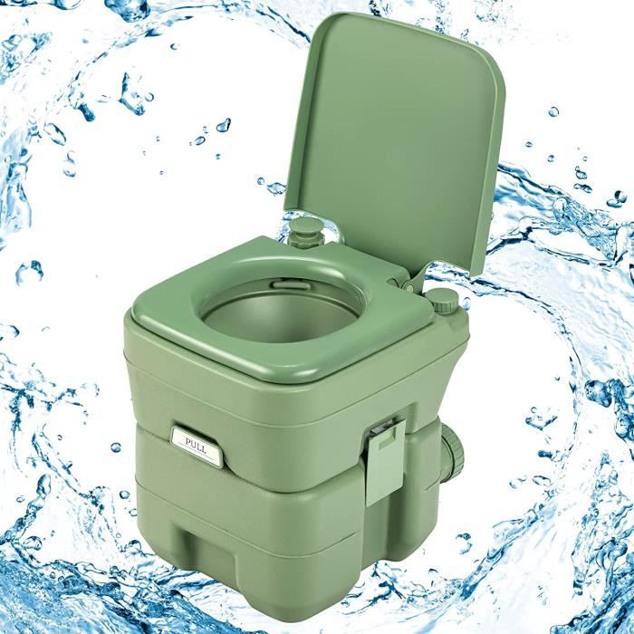 Toilette Chimique 20L WC Chimique Portable pour Camping Caravanes Hôpital Voyage Toilettes de Camping Gris-Vert