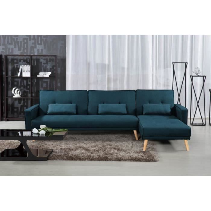 Canapé d'angle convertible modulable en tissu bleu canard
