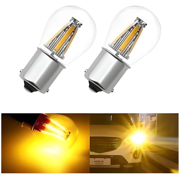 Ampoules PY21W 4 Filaments LED Bau15s Orange pour clignotants voitures 12V