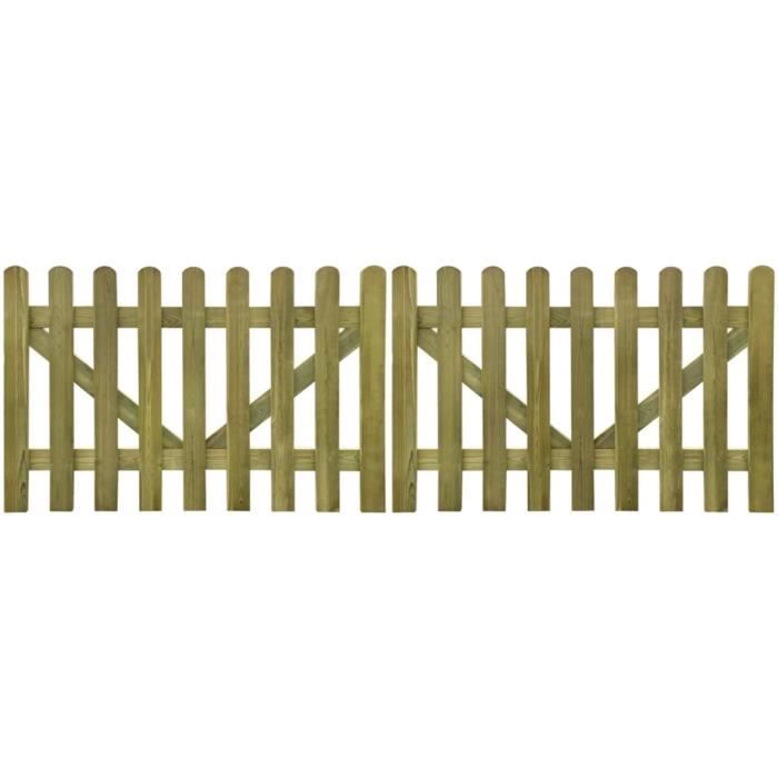Portail de clôture à piquets 2 pcs Bois imprégné 300x100 cm -PAI