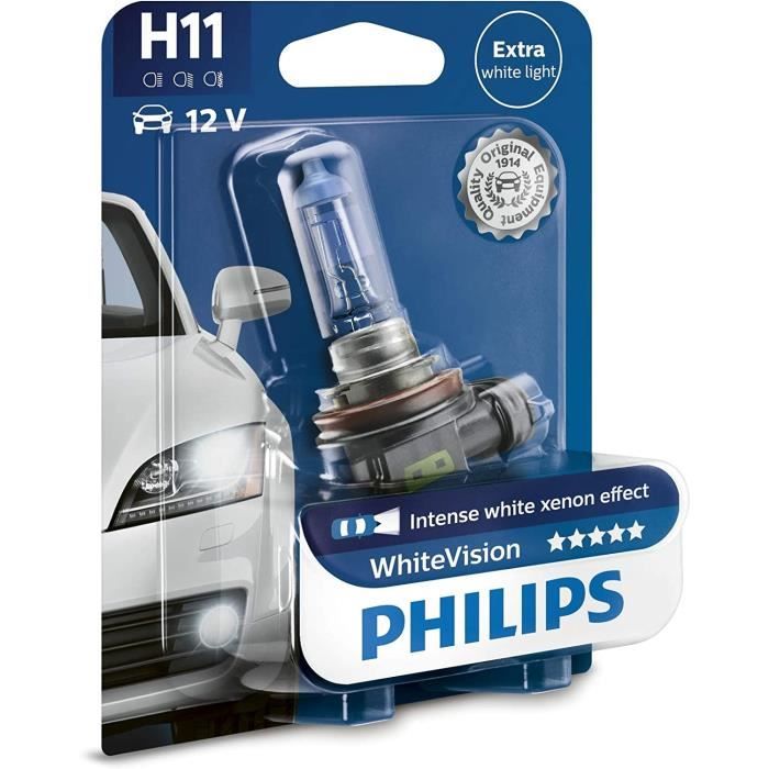 Philips WhiteVision effet xénon H11 pour éclairage avant 12362WHVB1, blister de 1