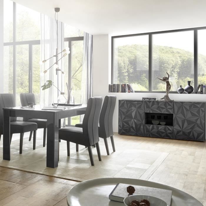 Salle à manger grise laquée design buffet 2 portes 2 tiroirs + table NINO 2 L 180 x P 90 x H 79 cm Gris