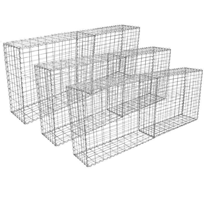 Lot de 6 Paniers de Gabions Argentés en Acier Galvanisé pour Projets d’Aménagement Extérieur, 100 x 95 x 30cm