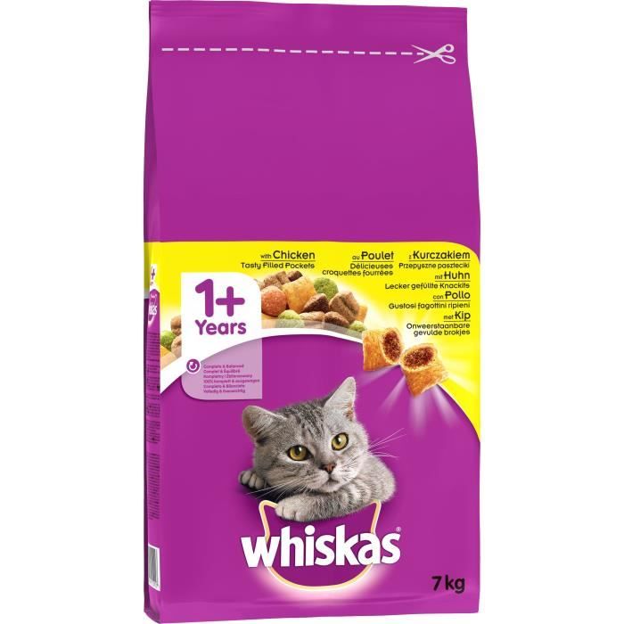 WHISKAS Croquettes au poulet - Pour chat adulte - 7 kg