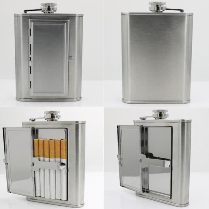 6oz Flasque Alcool Inox Acier Whisky Porte Boîte Cigarettes Cigare Etui Coffret ma32515