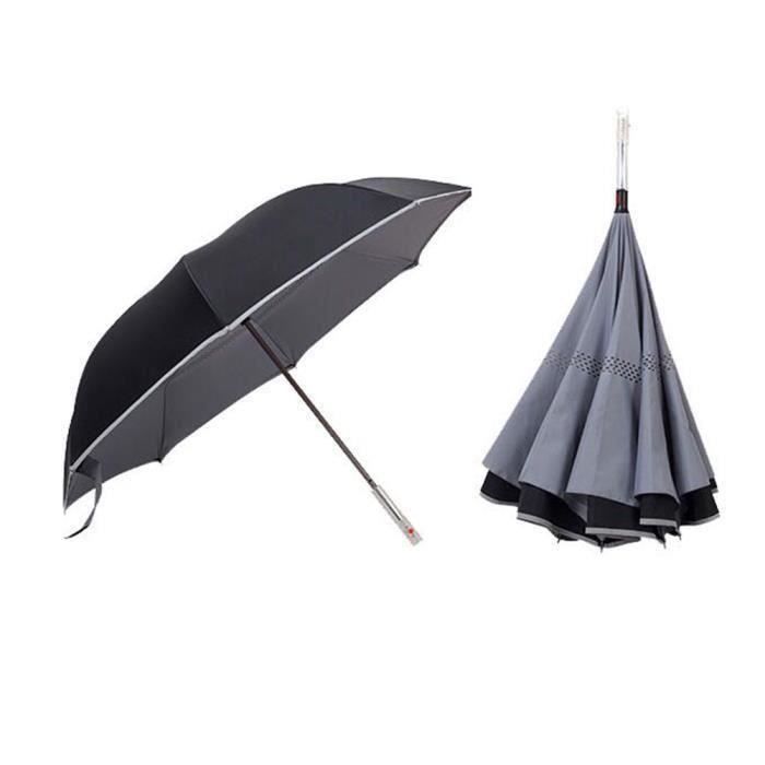 Parapluie inversé inversé pliant voitures parapluie avertissement avec lampe de poche Gris