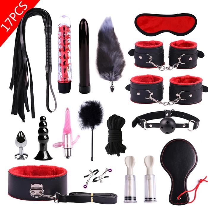 1GY0752 Porno jouets sexuels BDSM Bondage ensemble Kits menottes mamelon pinces fouet bouche Gag Anal perles godemichet Anal balle v